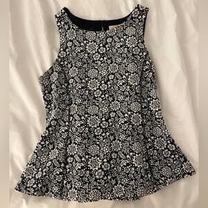 Anthropologie Black and White Floral Skater Skirt